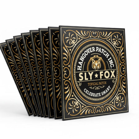 Packaging of SLY FOX Patch Inc. Sly Fox topical patch with ornate design on a white background