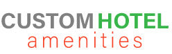 Logo for Custom Hotel Amenities with green and red text on a white background